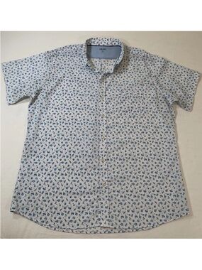 IZOD Men's XXL Blue White Tropical Print Button Down Shirt Short Sleeve Pocket